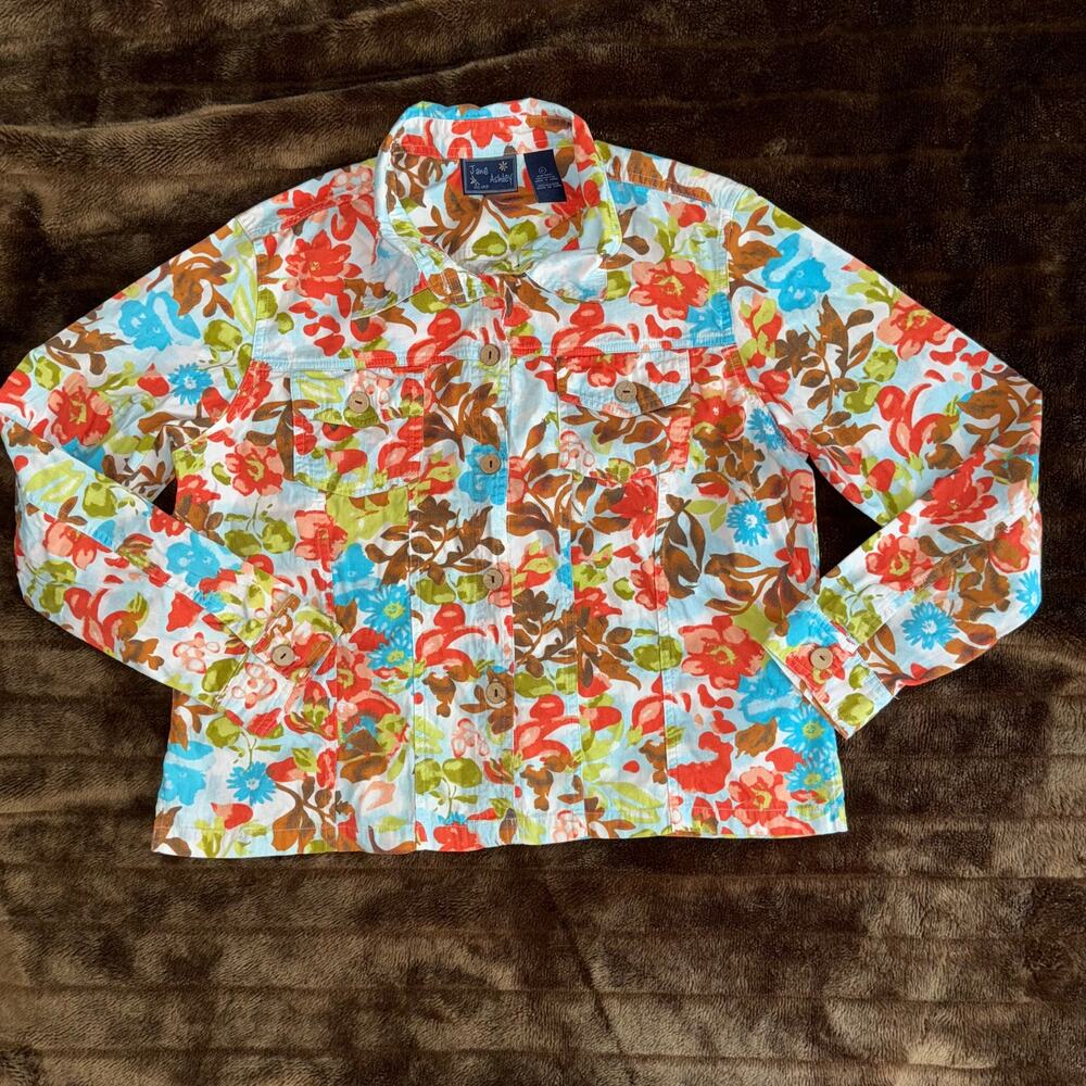 Jane Ashley‎ L Bright Floral Lightweight 100% Cotton Jean Jacket